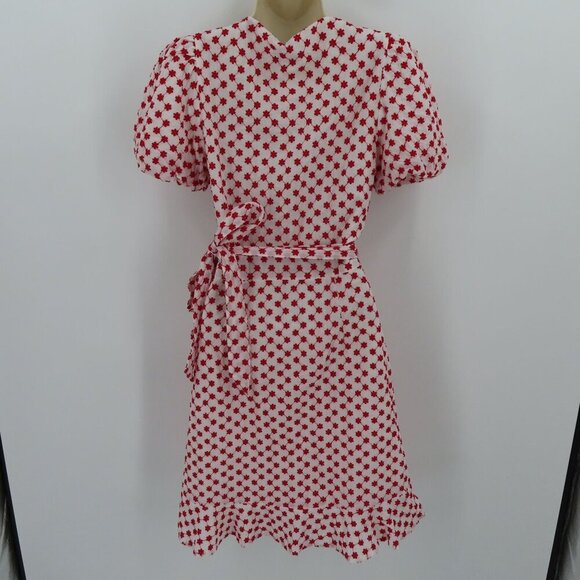 Draper James Womens Small Puff Sleeve Wrap Dress Red Embroidered Flowers NEW - Picture 6 of 14